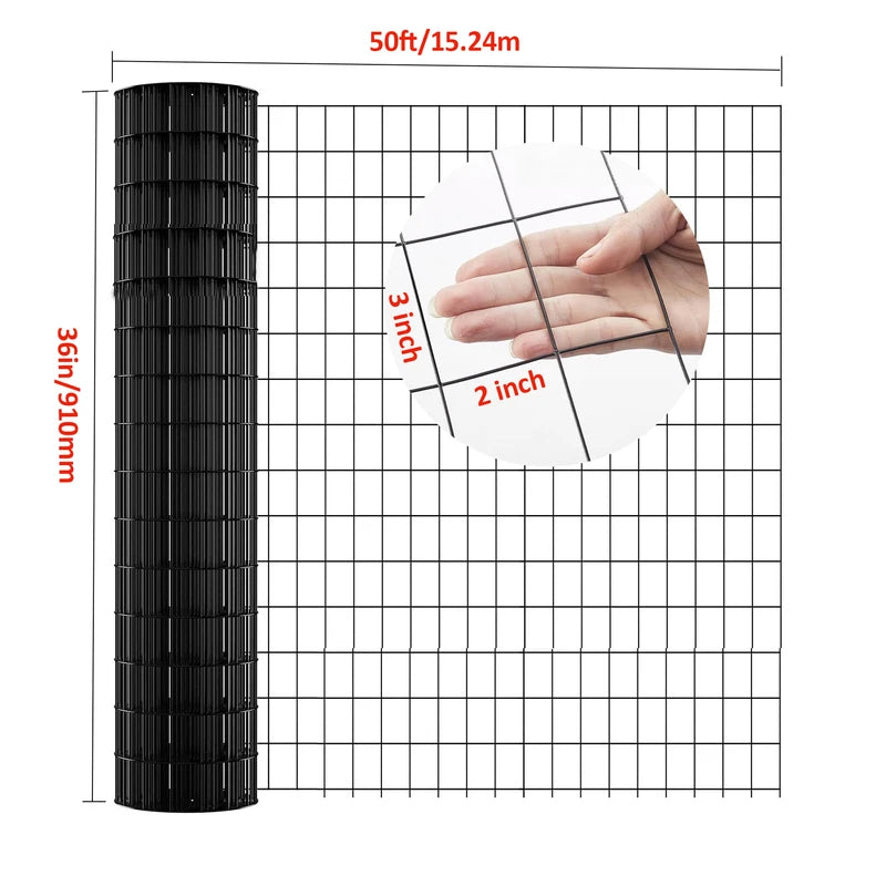 Heavy-Duty Galvanized Steel Wire Mesh 36x50ft 2x3 inch Grid for Fencing & DIY