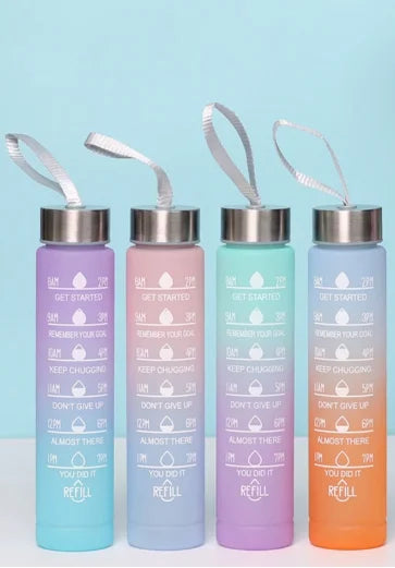 300ml Motivational Water Bottle with Capacity Markers and Wide Mouth - Multi Color