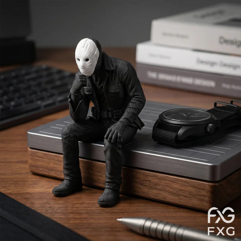 Contemplative Figure Desk Decor - Modern Style Sculpture for Gamers & Gift