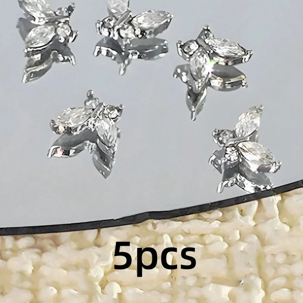 Mini Butterfly Nail Rhinestones Set - Zirconia Nail Art Accessories with Light Luxury Metal Finish