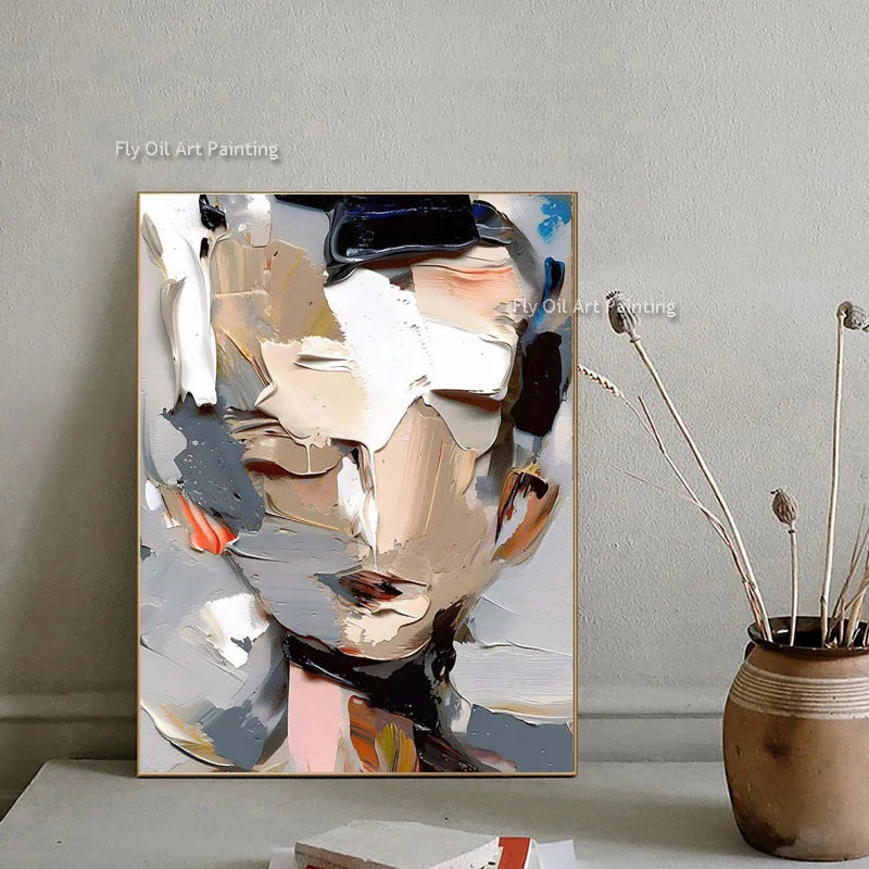Large Abstract Face Oil Painting Canvas Art - Thick Texture Modern Artwork