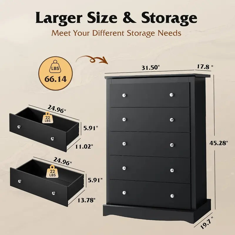 5-Drawer Dresser with Anti-Tip Safety, Large Capacity Modern Bedroom Storage