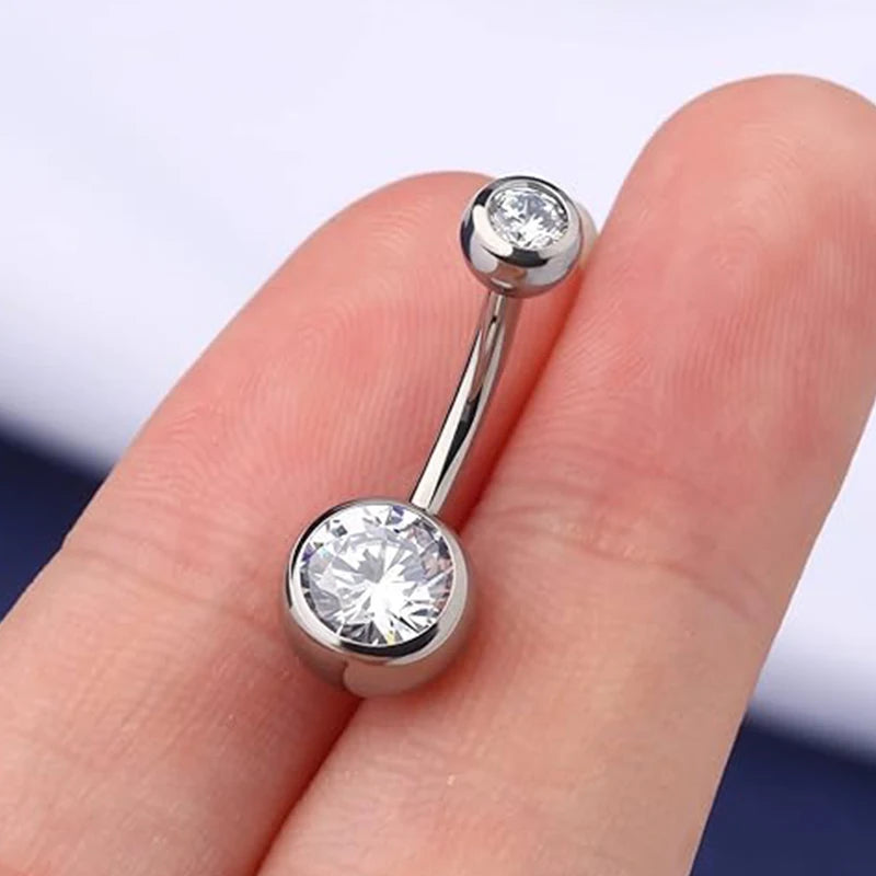 Titanium Belly Button Rings 14G Navel Piercing with CZ Gems 6-12mm - Gold & Silver