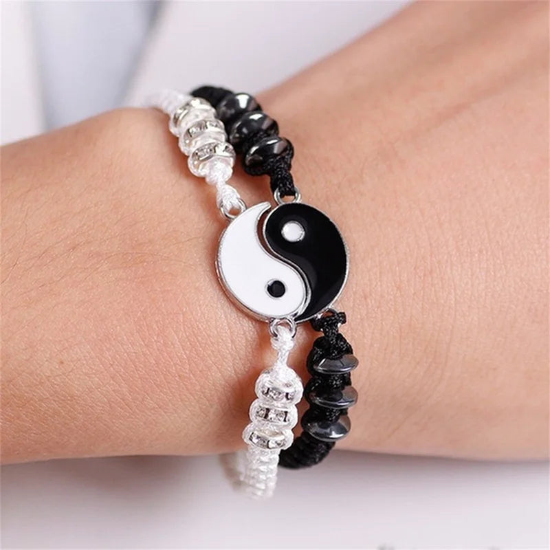 Matching Yin Yang Friendship Bracelets - Adjustable Cord Jewelry Set for Couples and Friends