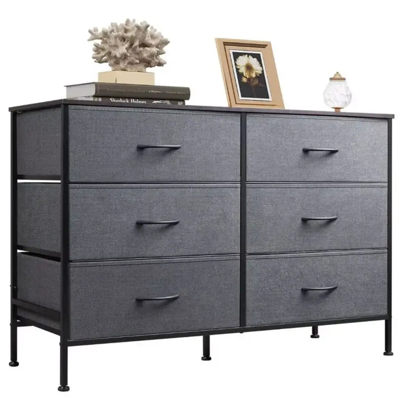 Bedroom Dresser with 6 Fabric Drawers, Dark Grey Storage Cabinet