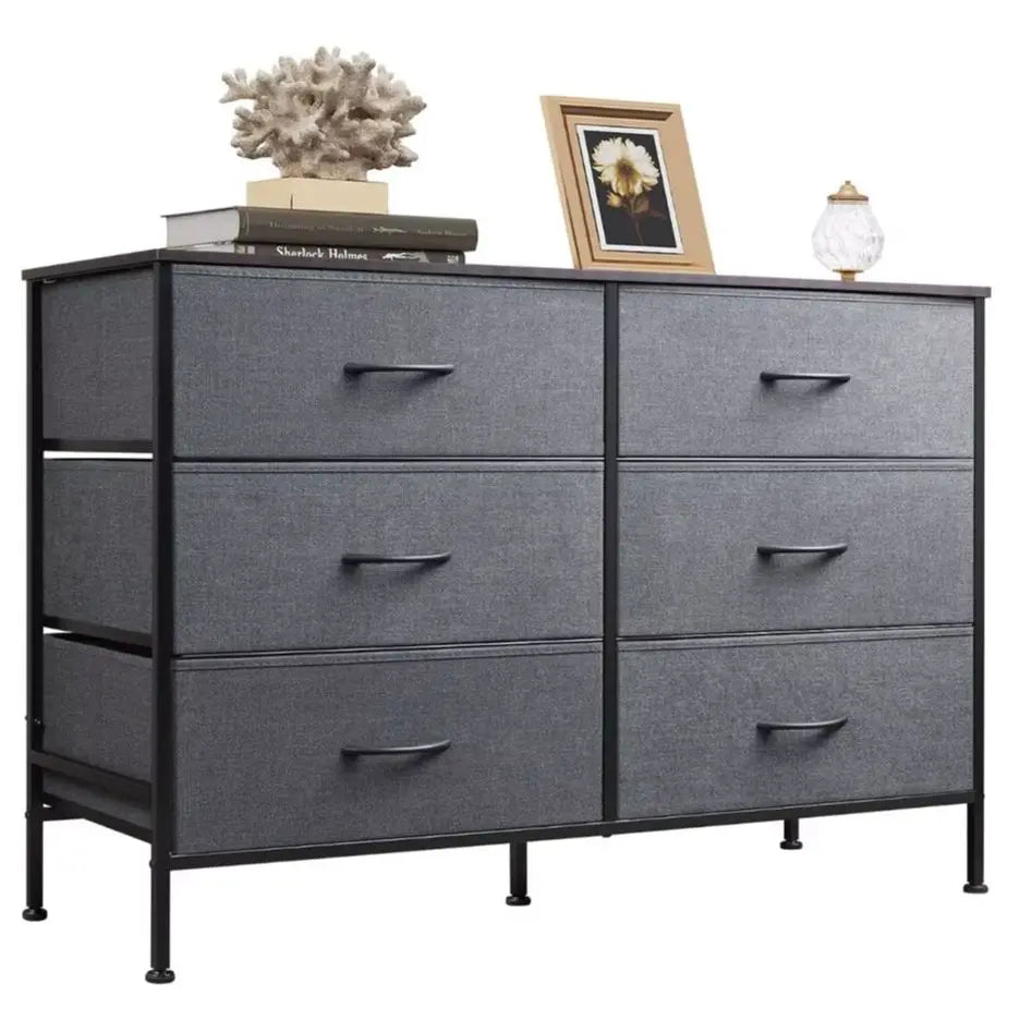 Bedroom Dresser with 6 Fabric Drawers, Dark Grey Storage Cabinet