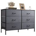 Bedroom Dresser with 6 Fabric Drawers, Dark Grey Storage Cabinet