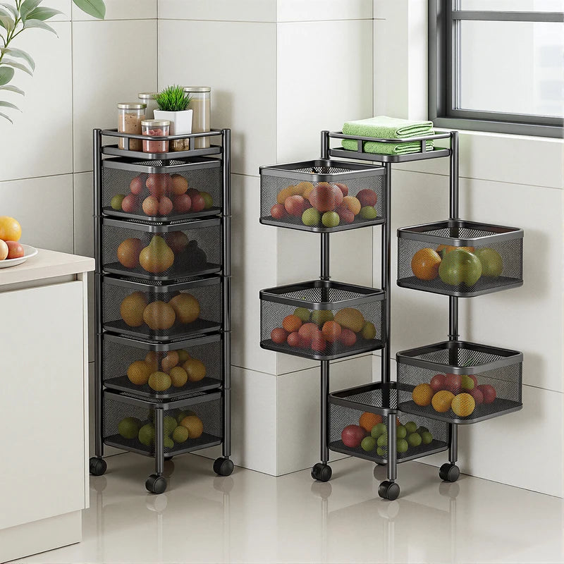 Multi-Functional Rotating Storage Rack - Mobile Floor Shelving for Kitchen and Home
