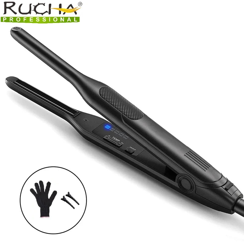 Mini Flat Iron Hair Straightener and Curling Iron for Beard & Hair - Titanium Plate, Adjustable Temperature