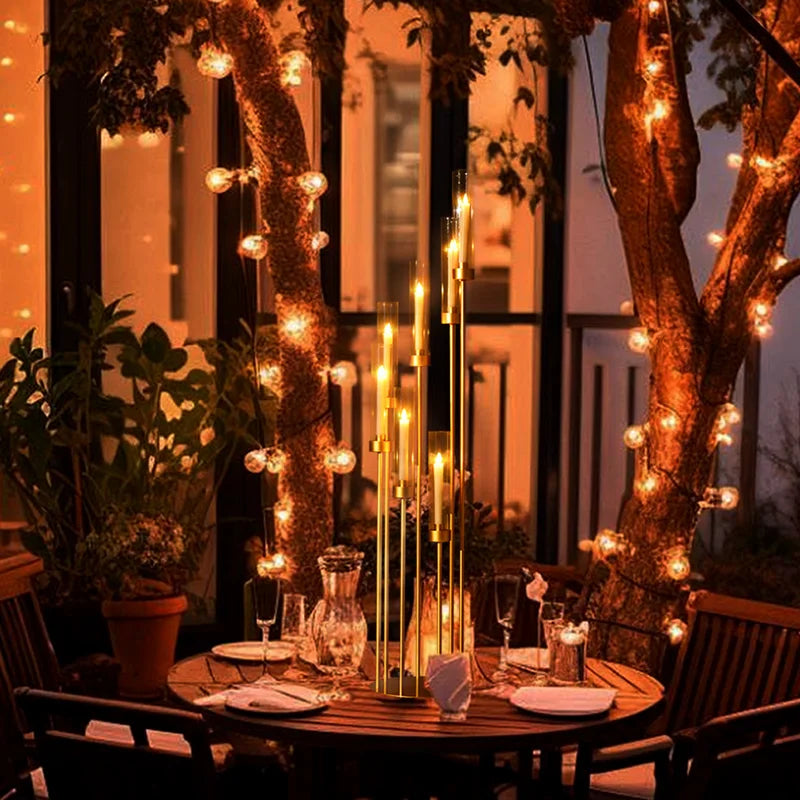 Gold Floor Candelabra Set - Tall Wedding Centerpieces, 48 Inch, 4-Pack with Removable Lampshades