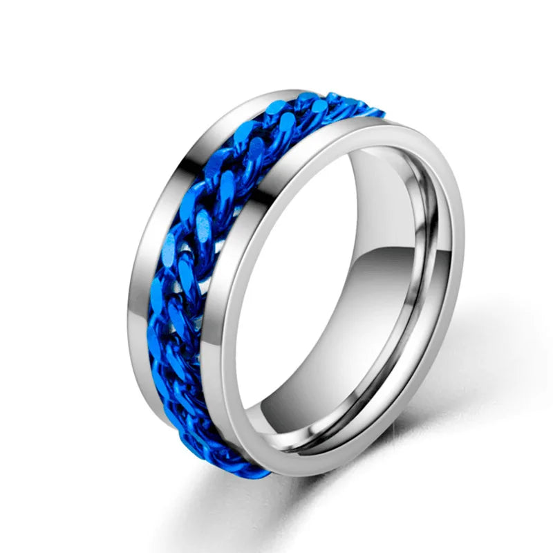 Anti Stress Rotate Freely Chain Ring for Men Stainless Steel Relaxing Fidget Ring