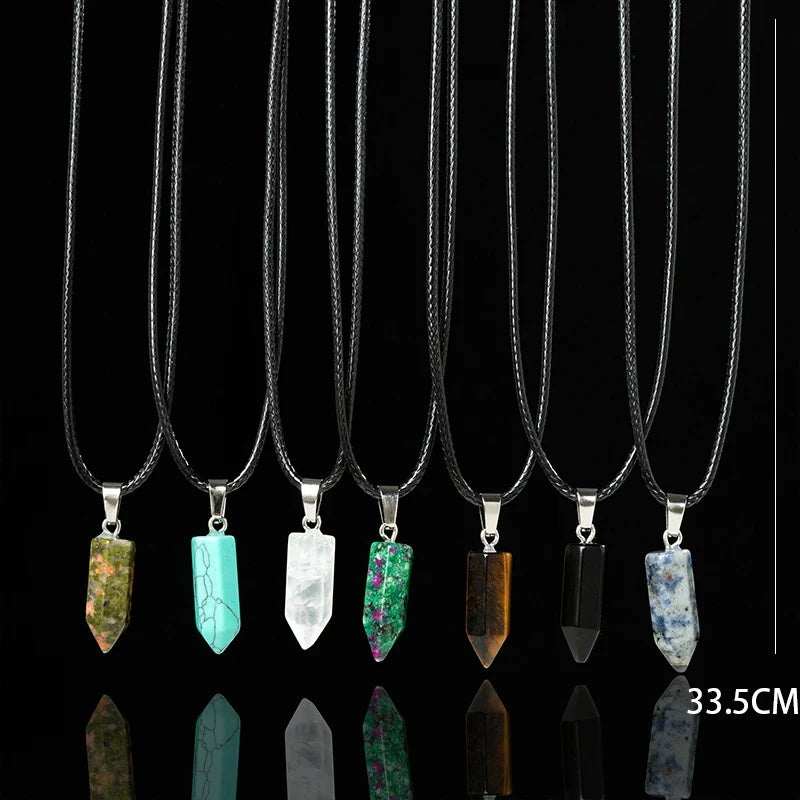 Natural Quartz Crystal Pendant Necklace 7-Piece Set - Healing Gemstone Jewelry