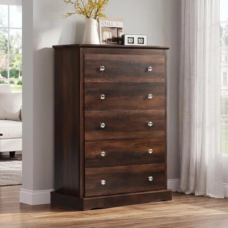 5-Drawer Dresser with Anti-Tip Safety - 45 Inch Modern Rustic Bedroom Storage