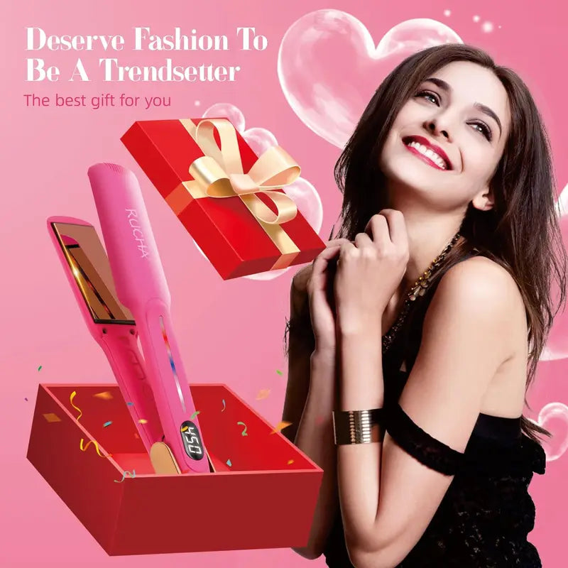 Infrared Titanium Hair Straightener & Curler 2-in-1 Flat Iron Pink 450℉