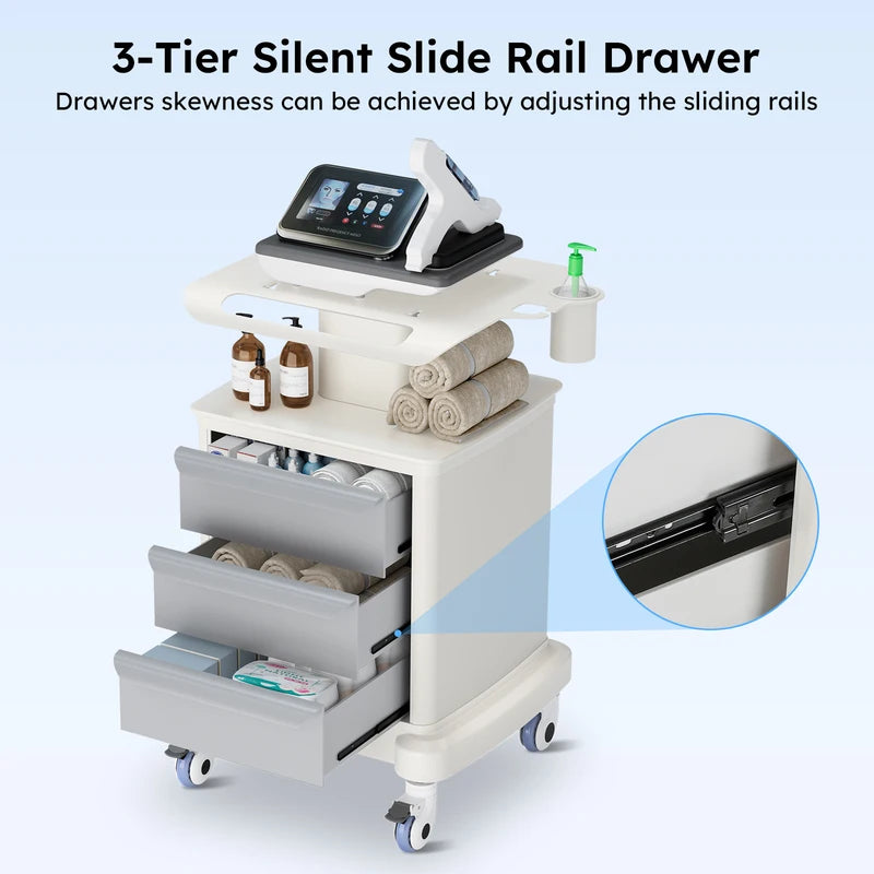 Medical Mobile Ultrasound Trolley Cart with 4 Wheels, 110LBS Capacity, Storage & Organizer