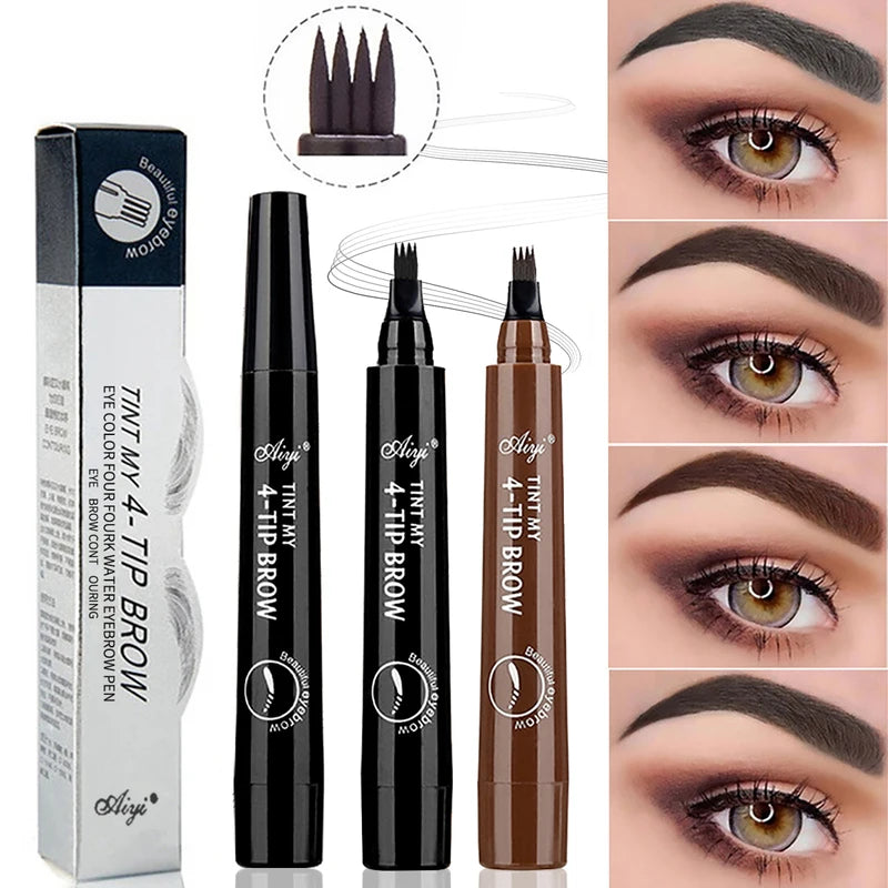 Waterproof Liquid Eyebrow Pencil with Four-Prong Tip - Long-Lasting & Natural Finish