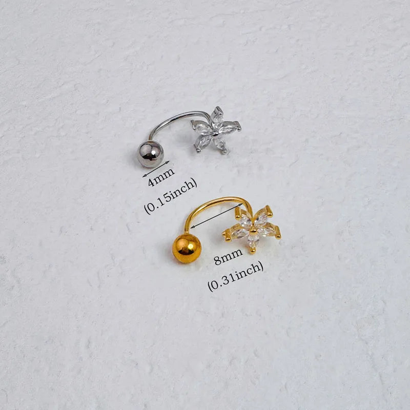 Zircon Flower-Shaped Nose Ring - 14K Gold Plated Stainless Steel Piercing Jewelry for Women