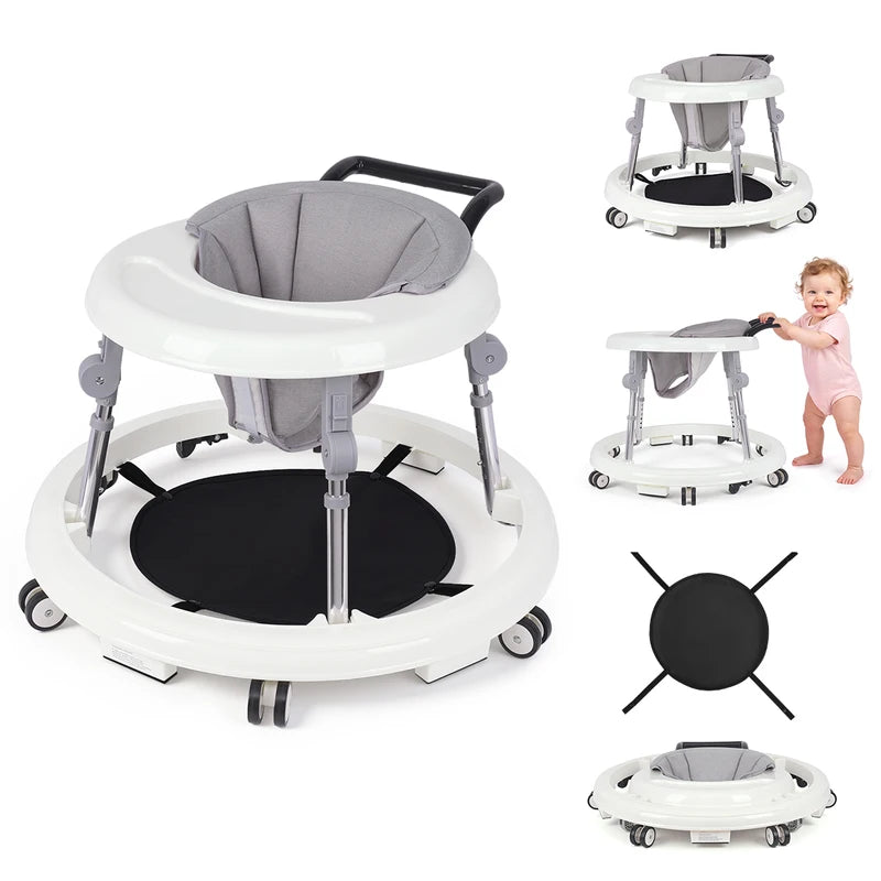 Foldable Baby Walker with Anti-Rollover Safety Base & Adjustable Support Legs