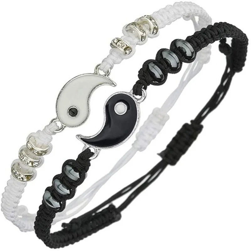 Matching Yin Yang Friendship Bracelets - Adjustable Cord Jewelry Set for Couples and Friends