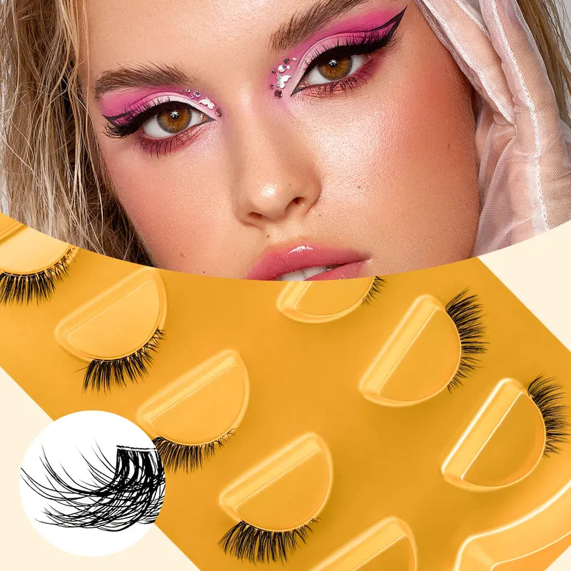 Natural Short Eyelashes with Transparent Strips - 5 Pairs, 3-10mm Eyelash Extensions for Daily Wear