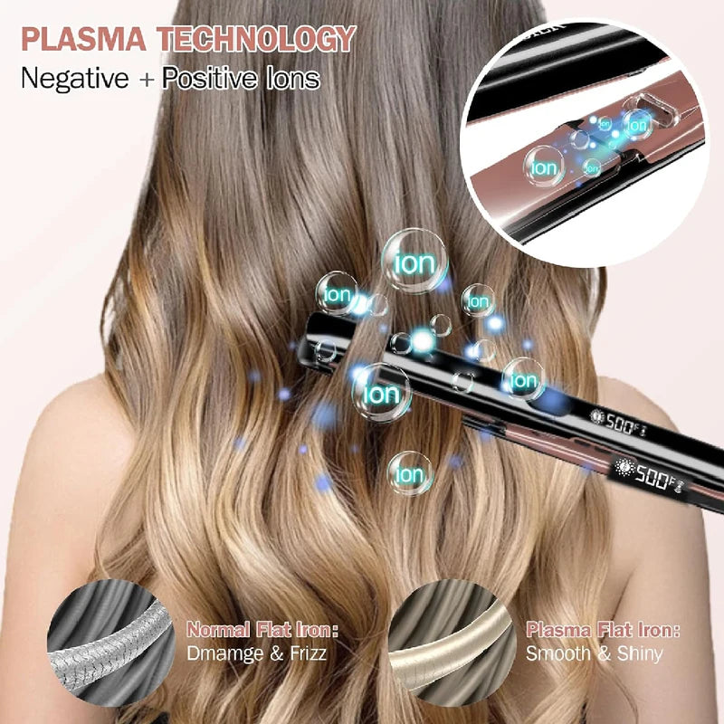 Professional 260°C Plasma Hair Straightener & Curler with Ceramic Plates