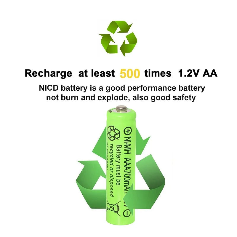 Rechargeable 1.2V AAA Ni-MH Batteries 700mAh for Remote Controls, Toys, Solar Lights