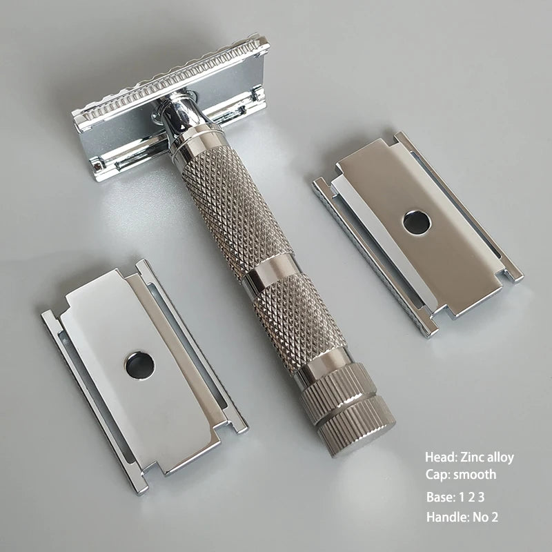 Double Edge Safety Razor with Zinc Alloy Head and Stainless Steel Handle - Multiple Colors