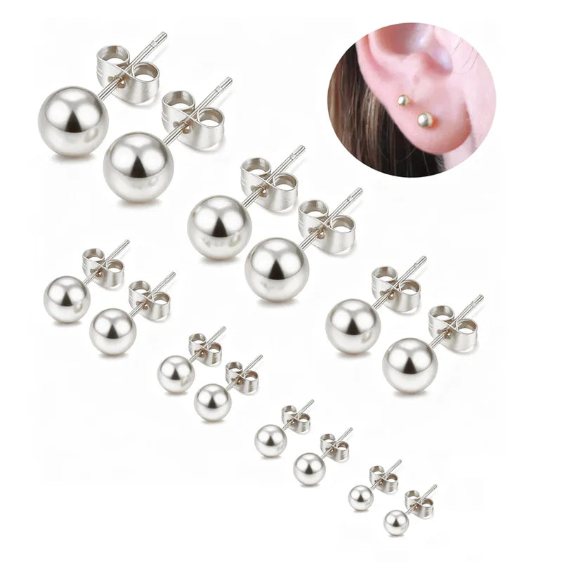 Ball Design Stud Earrings Set - Stainless Steel & 18K Gold Plated Jewelry