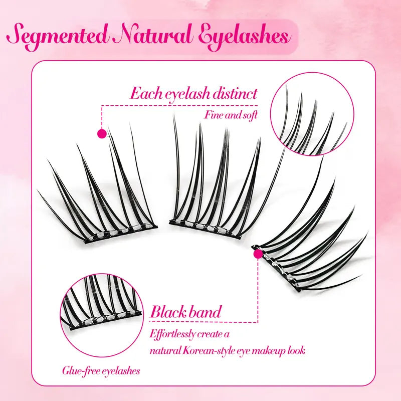60 Clusters of Natural Cross & Voluminous False Eyelashes - Segmented & Glue-Free