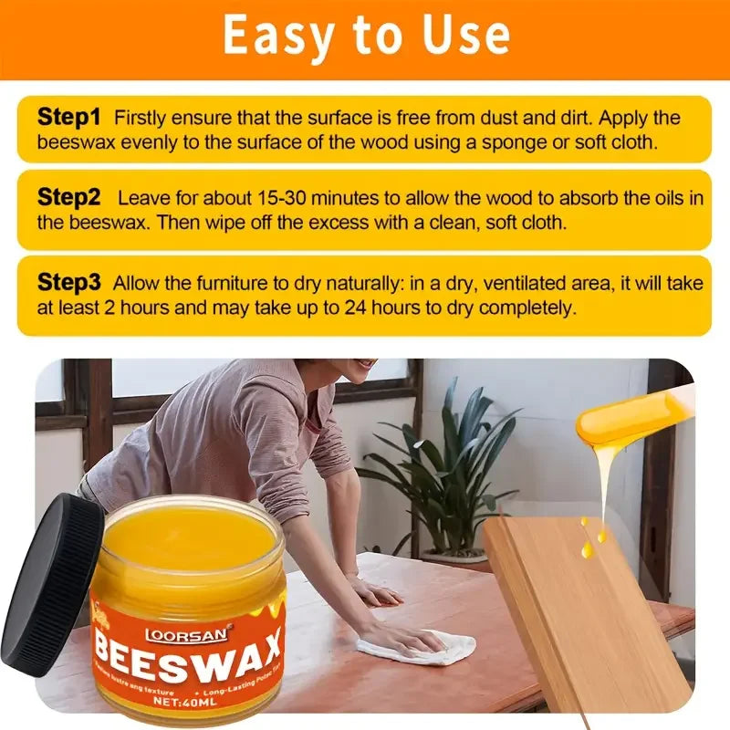 Natural Beeswax Wood Polish for Furniture and Floor Care - Restores Shine & Protects Solid Wood