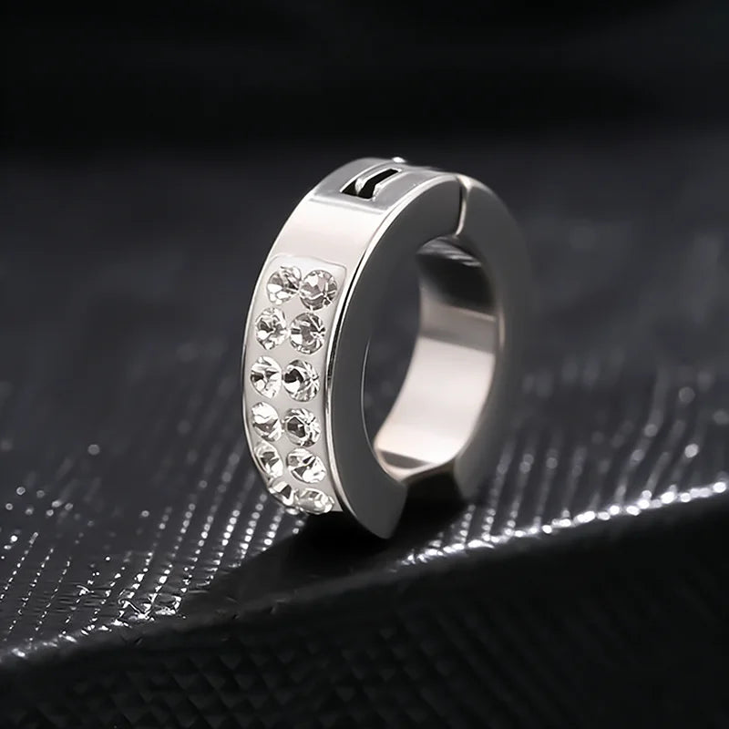Titanium Steel Double Row Zircon Ear Cuffs - Trendy Stainless Steel Earrings for Men & Women
