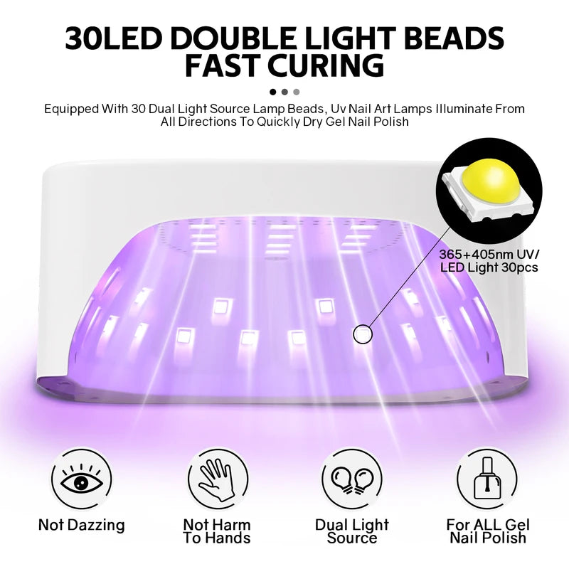 Rechargeable UV LED Nail Lamp 168W with LCD Display & Auto Sensor for Gel Curing