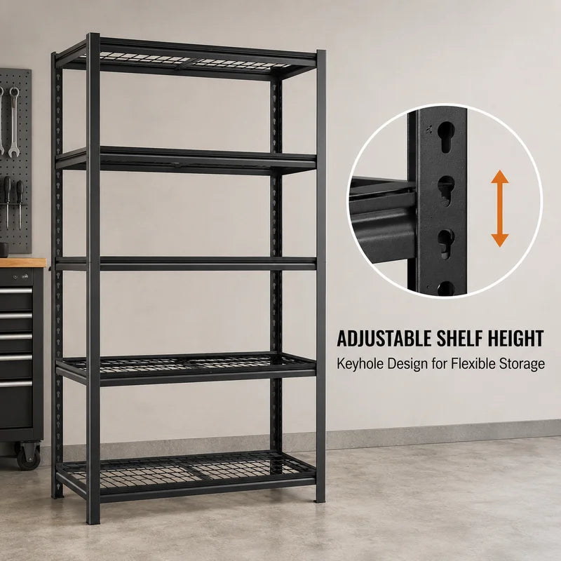 Heavy Duty Garage Shelving Units - Adjustable Wire Storage Racks, 385 LBS Per Shelf, Black, 35.4 x 15.7 x 72 Inches