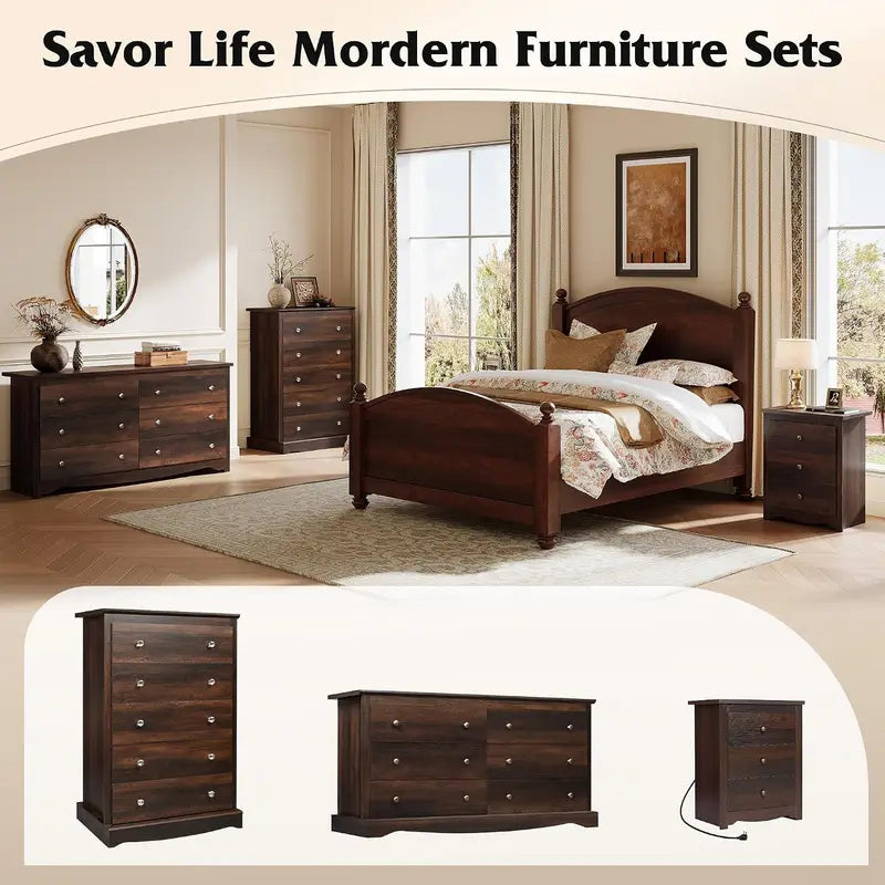 5-Drawer Dresser with Anti-Tip Safety - 45 Inch Modern Rustic Bedroom Storage