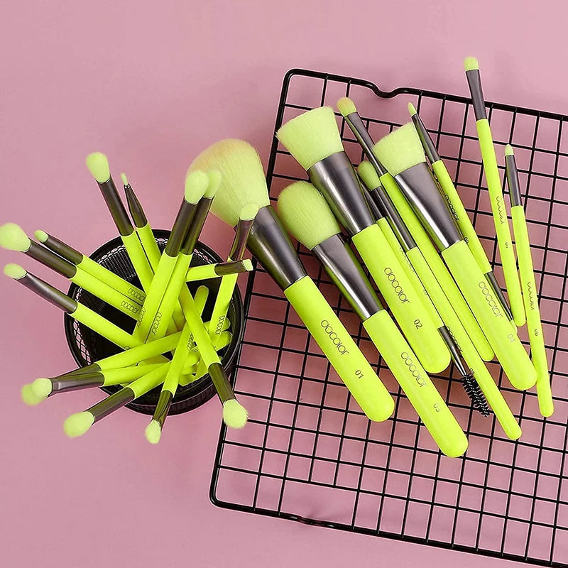 Professional Makeup Brush Set with Recyclable Aluminum Handles - Face Eyes Blending