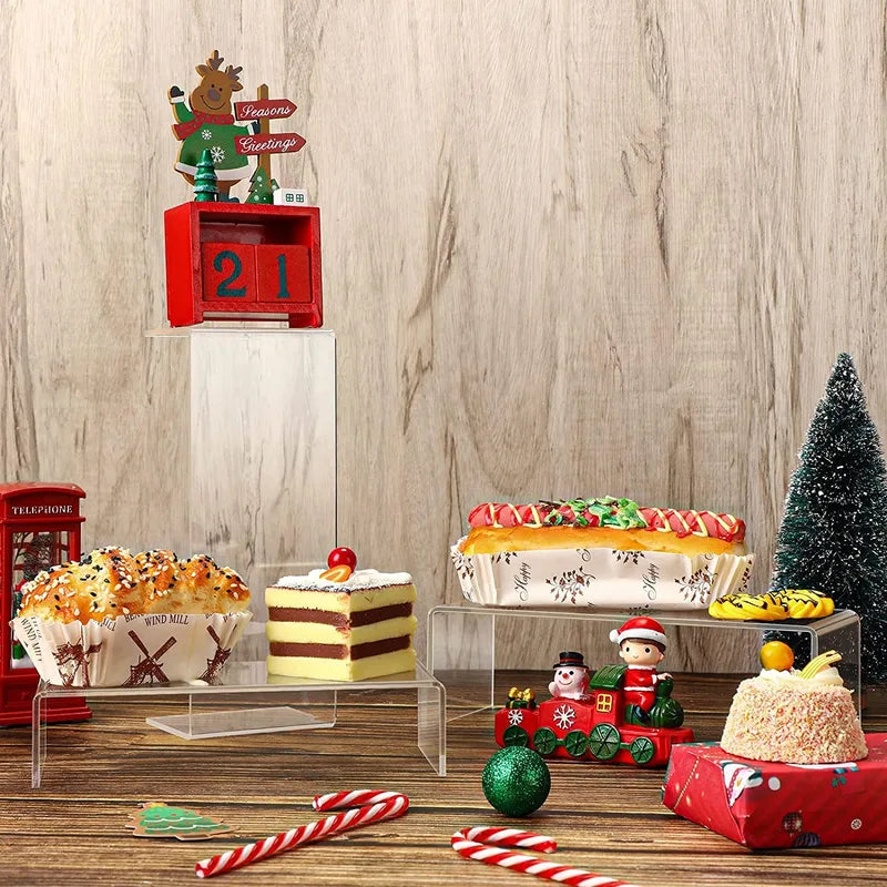 Acrylic Display Stand Shelf Rectangular Clear Risers for Decor, Cake, Collectibles
