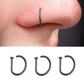 3Pcs Stainless Steel D Shape Nose Ring Set Hoop Curved Barbells Fake Lip Piercing