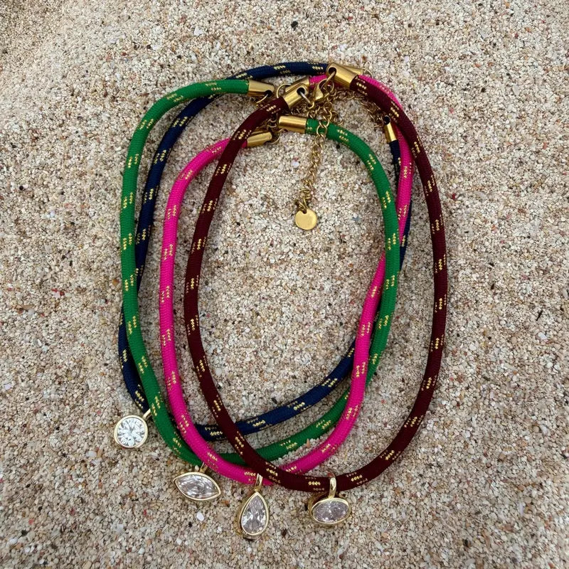 Colorful Rope Chain Necklace for Women Multilayer Gold Plated Zircon Pendant Jewelry