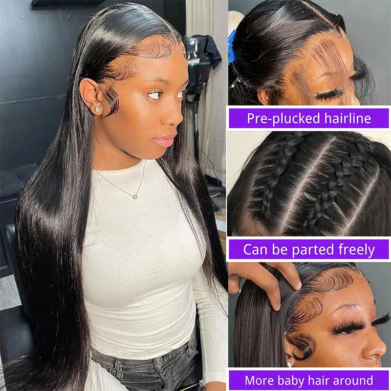 Long 13x6 & 13x4 Lace Front Human Hair Wigs - Bone Straight 30 Inch, Natural Color