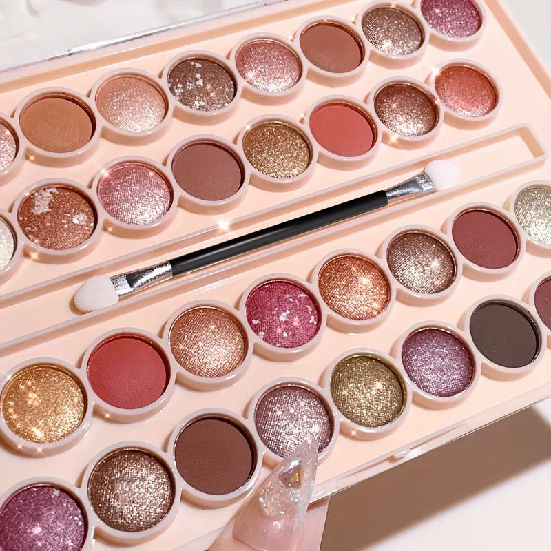 38-Color Eyeshadow Palette with Brush - Waterproof Matte & Shimmer Finishes, Coral & Nude Tones