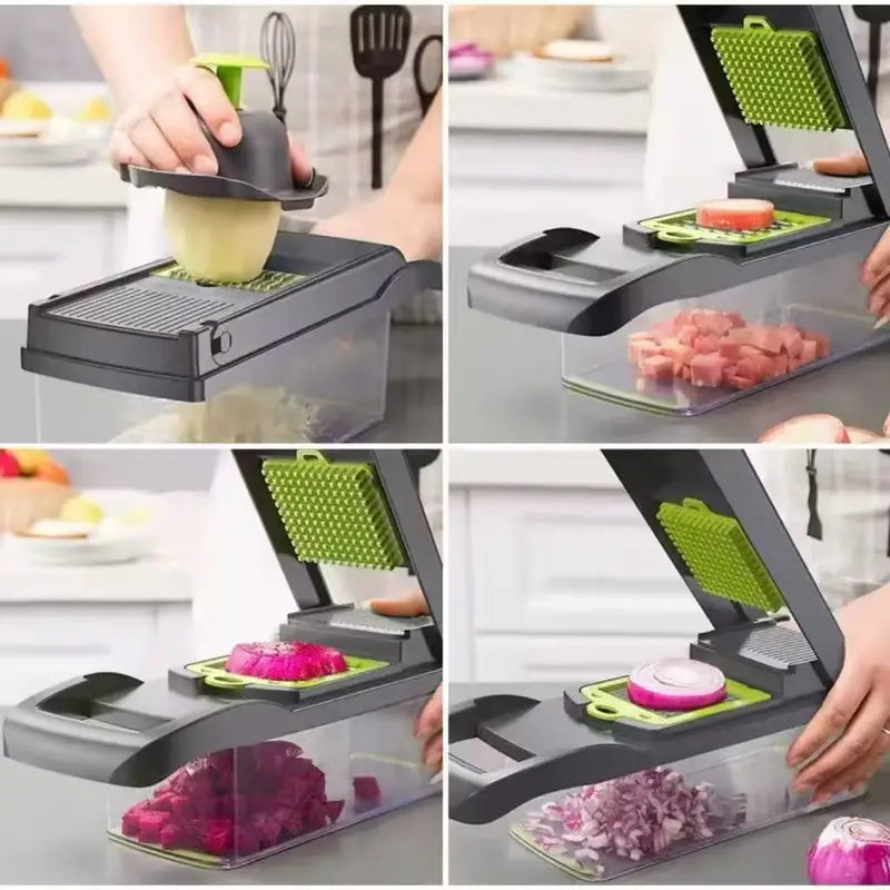 Multipurpose Kitchen Slicer and Food Cutter - 16-in-1 Stainless Steel Vegetable Grater and Chopper