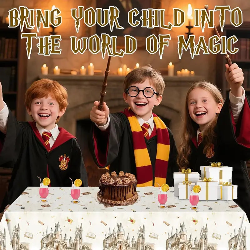 Wizard School Plastic Tablecloth for Magic Themed Birthday Parties - Waterproof & Disposable