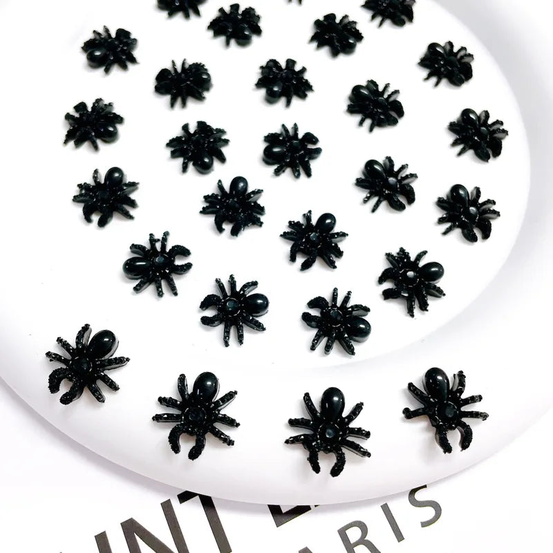 Halloween Nail Charms 50pcs Resin Nail Art Decorations Black Bat for Manicure DIY