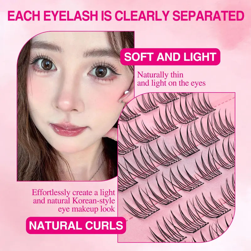 60 Clusters of Natural Cross & Voluminous False Eyelashes - Segmented & Glue-Free