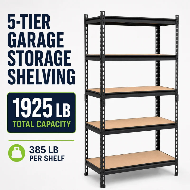 5-Tier Metal Garage Storage Shelving Unit with MDF Shelves and Hardware