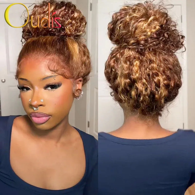 250 Density Full Lace Wig Human Hair Deep Wave Honey Blonde Glueless 360 Frontals