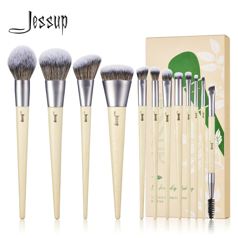 Vegan Makeup Brush Set 12PCS - Synthetic Foundation Eye Blending Face