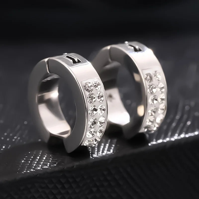 Titanium Steel Double Row Zircon Ear Cuffs - Trendy Stainless Steel Earrings for Men & Women