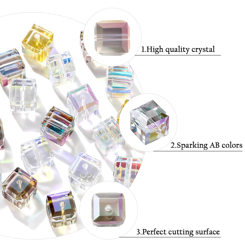 Crystal Cube Beads for Jewelry Making - Shiny AB Glass Spacer Beads