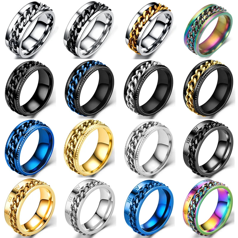 Anti Stress Rotate Freely Chain Ring for Men Stainless Steel Relaxing Fidget Ring